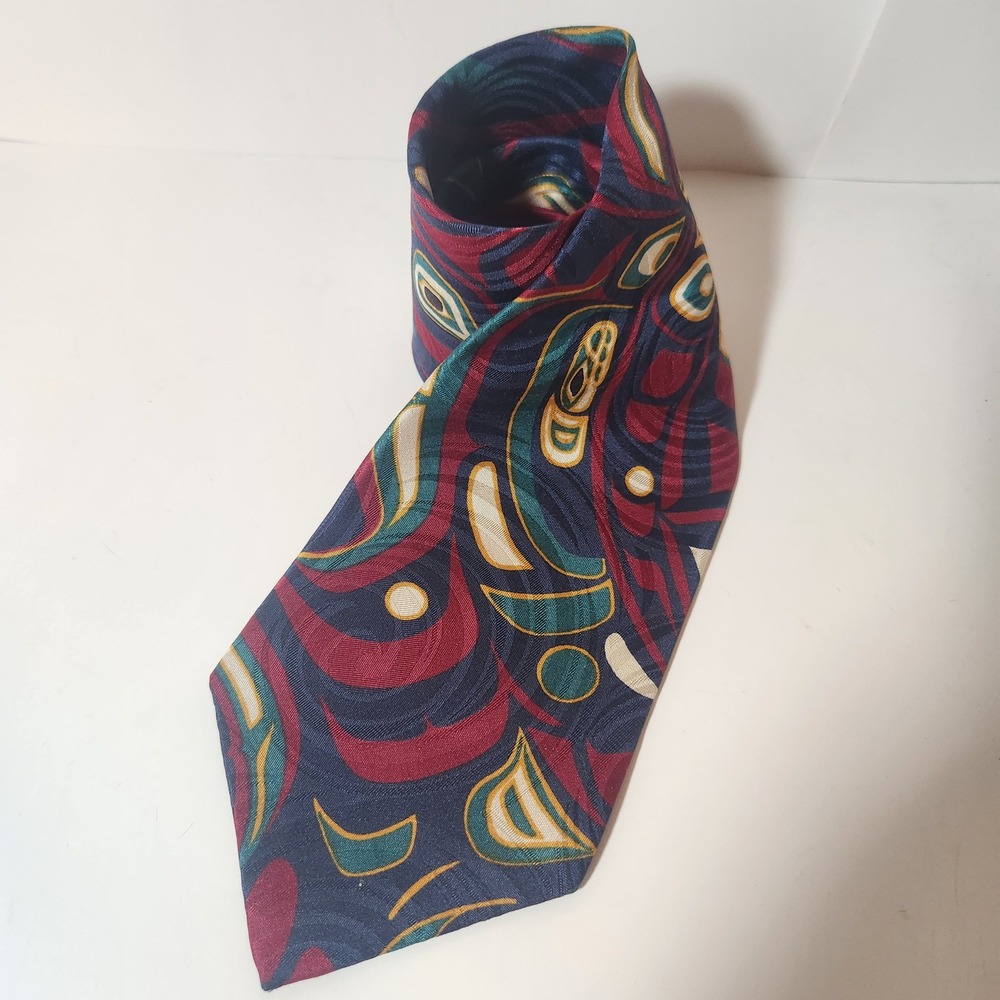 Vintage Boxelder Ken Mowatt Tribal Art NW Pacific Coast Silk Tie Entering Light